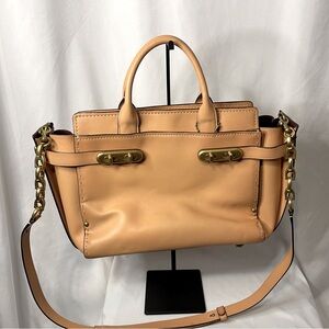 Coach Tan Satchel with Removable Shoulder Strap and Antique Brass Hardware